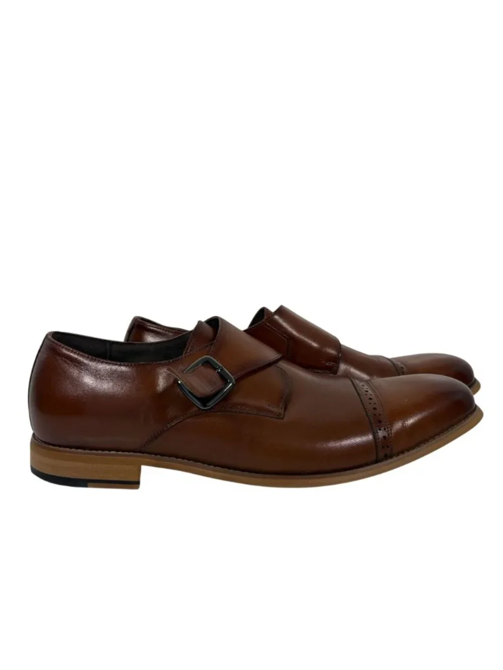 Stacy Adams Desmond Shoes Mens Size 14 W Brown Leather Cap Toe Monk Strap